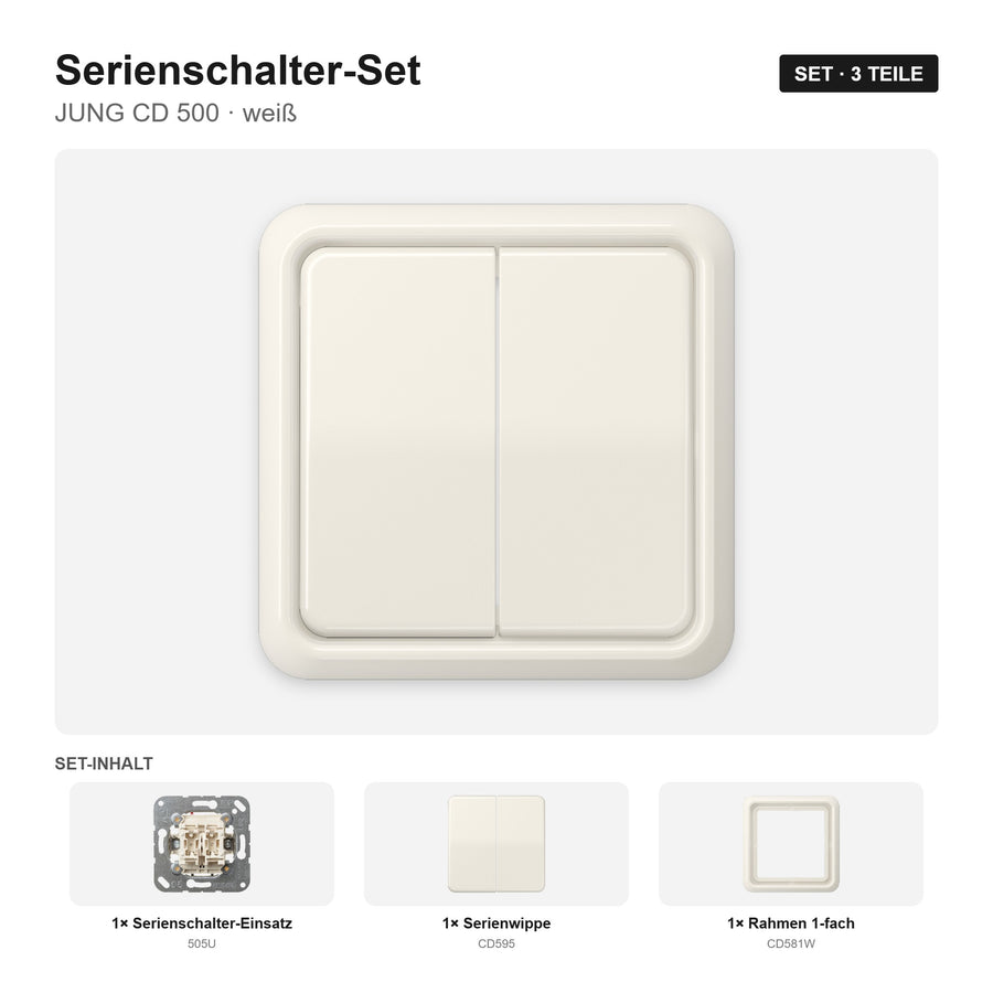 JUNG CD 500 Serienschalter-Set weiß (ivory) – montiert