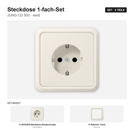 JUNG CD 500 Steckdose 1-fach komplett weiß (ivory) – montiert