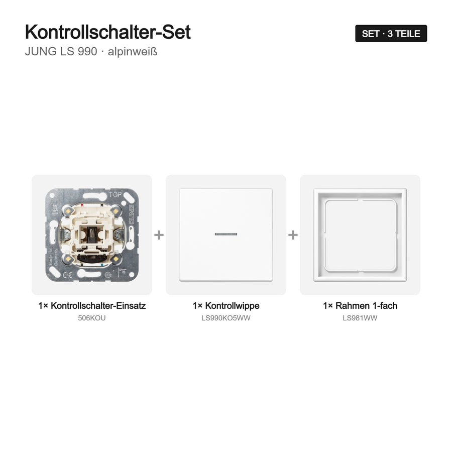 JUNG LS 990 Kontrollschalter-Set alpinweiß – Set-Inhalt