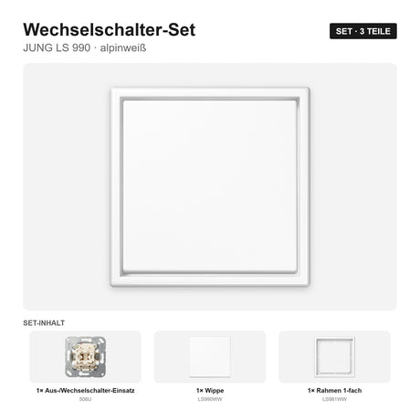 JUNG LS 990 Lichtschalter-Set alpinweiß – montiert