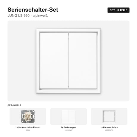 JUNG LS 990 Serienschalter-Set alpinweiß – montiert