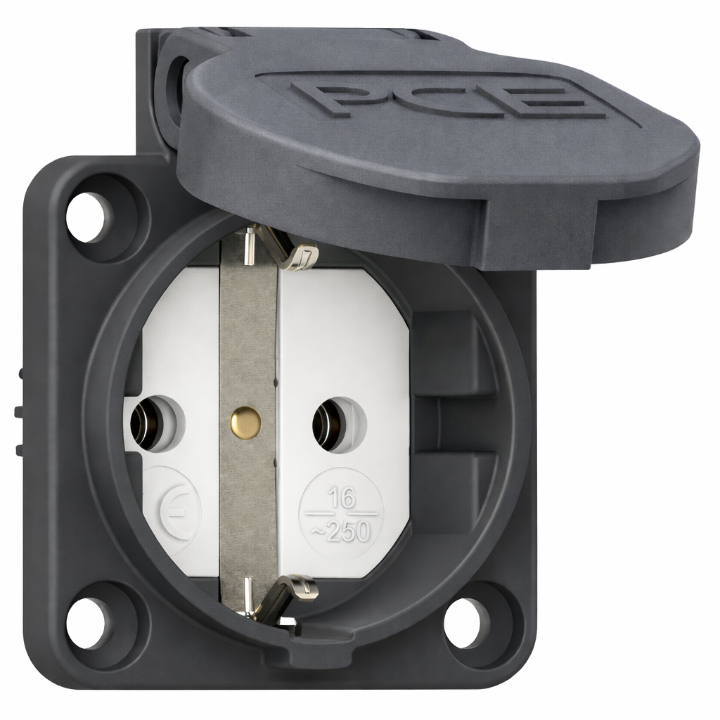 Maschinen-Steckdose, 230V, IP54, Anschluss rückseitig, schraublos | PCE | verschiedene Farben