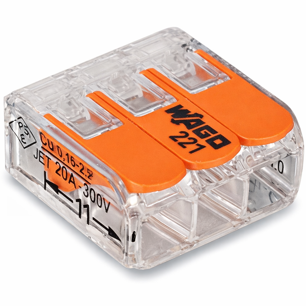 WAGO 221-413, WAGO-Verbindungsklemme 3fach, 0,14-4mm², transparent, 50 Stück