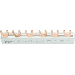 3-Phasen-Gabelschiene geschlossen, 6 Module, L-Ausführung, 105 mm lang - Sanos-Elektroshop.de