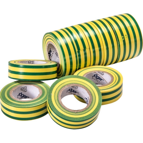 VDE-PVC-Isolierband, grün-gelb, Stärke = 0,15mm, Breite = 15mm, 10m Länge, 10 Stück - Sanos-Elektroshop.de