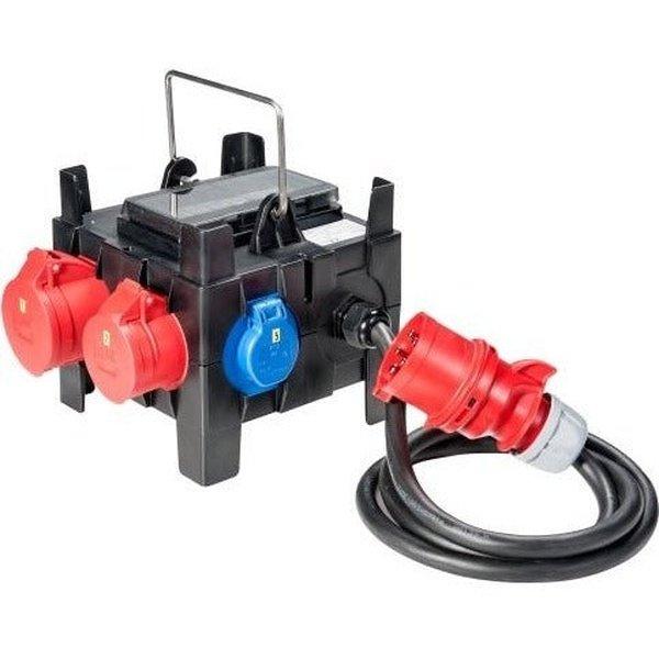 PCE 9030020 KAPPEL Verteiler aus Polyamid mit Tragebügel, 2 CEE-Dosen 16A und 5 Schukodosen